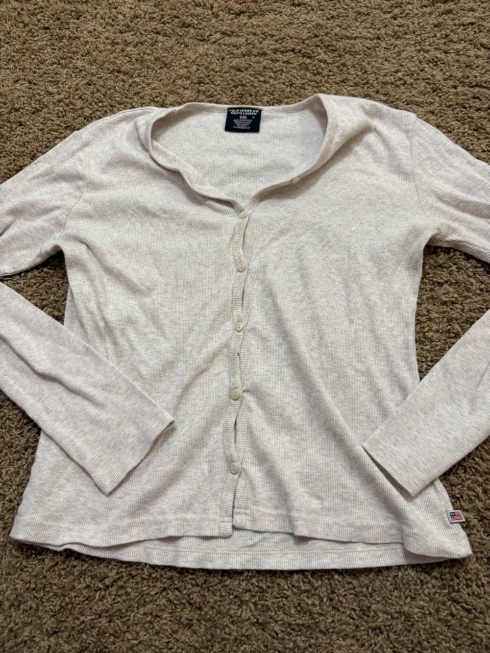 Polo Ralph Lauren Cream Button-Front Lightweight Cardigan Trendy Fall Aesthetic